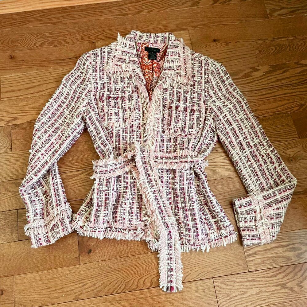 W.D.N.Y. Paisley lined pink jacket with tie belt size 6